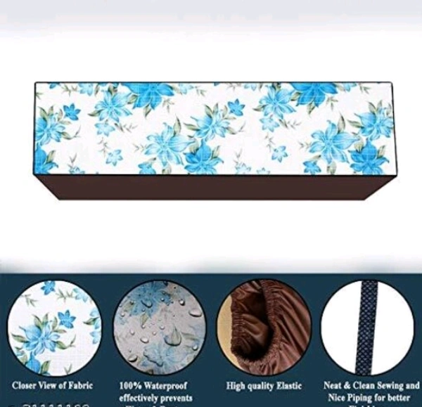 DREAM eHOME PVC White Color Printedc 1.5TonAc Cover for Split Indoor - 1.5 Ton, White /Blue, PVC, Pack of1